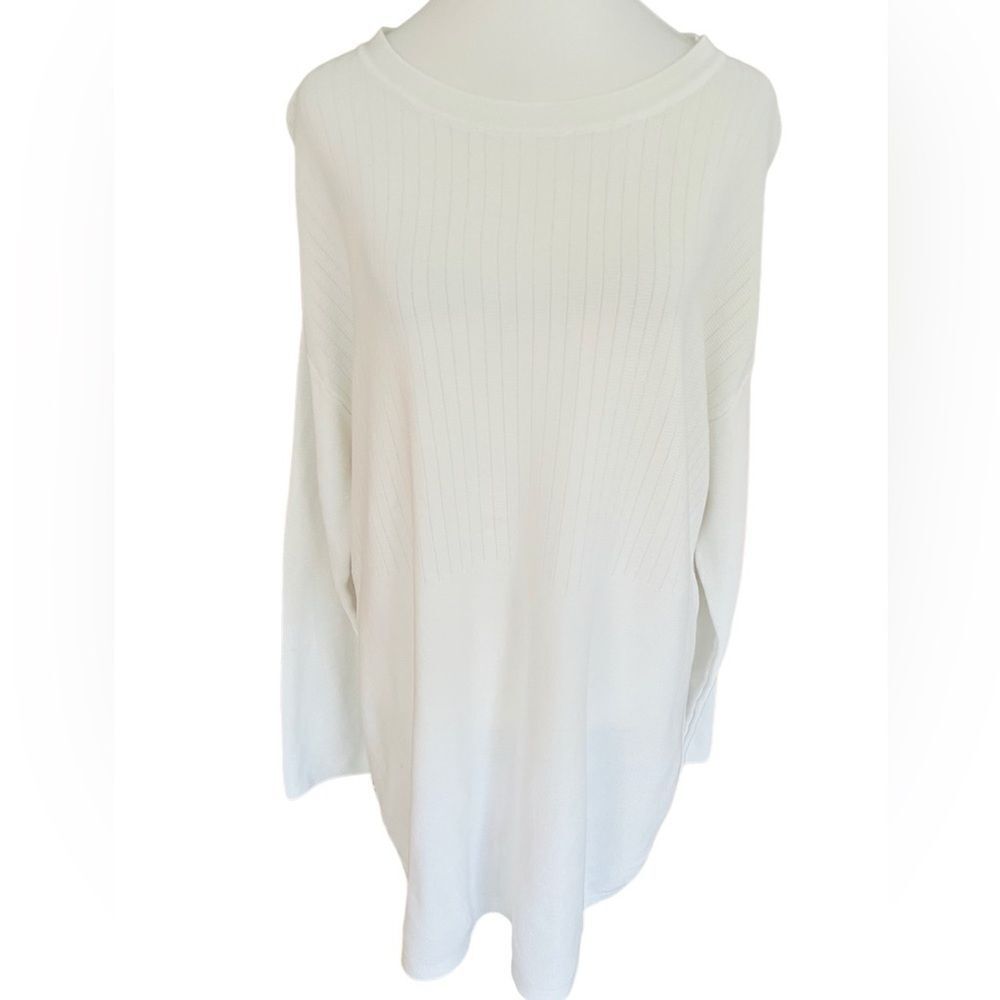 TALBOTS white ribbed cotton/rayon crew neck, drop shoulder, rounded bottom sz XL